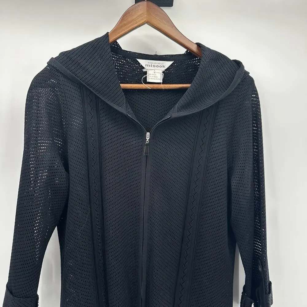 Misook Cardigan Sweater Womens Small Black Full Zip Slinky Career Church‎ Jacket